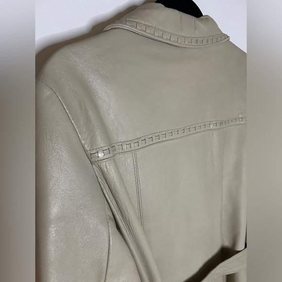 Vintage Taupe/Beige Leather Belted Trench Coat 24K by Dan di Modes Size S/M - Picture 6 of 16